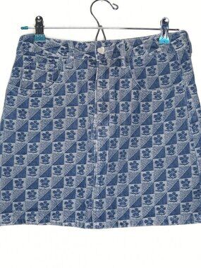Urban Revivo Medium Wash Floral Denim Mini Skirt